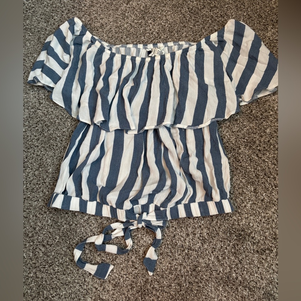 American Eagle Outfitters Blue and White off shoulder top